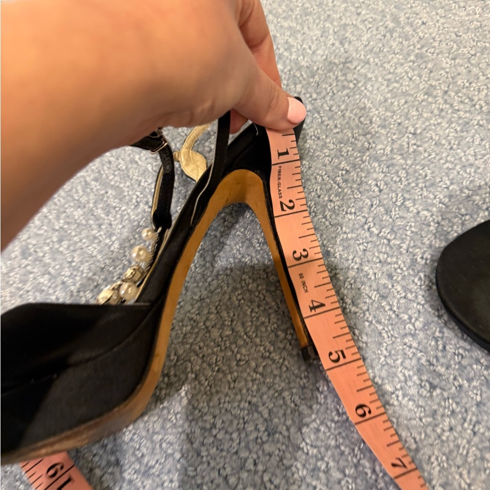 IVANKA TRUMP ALLUVIA Women Black Satin Sandals with Pearls & Crystals Host pick - Picture 11 of 14